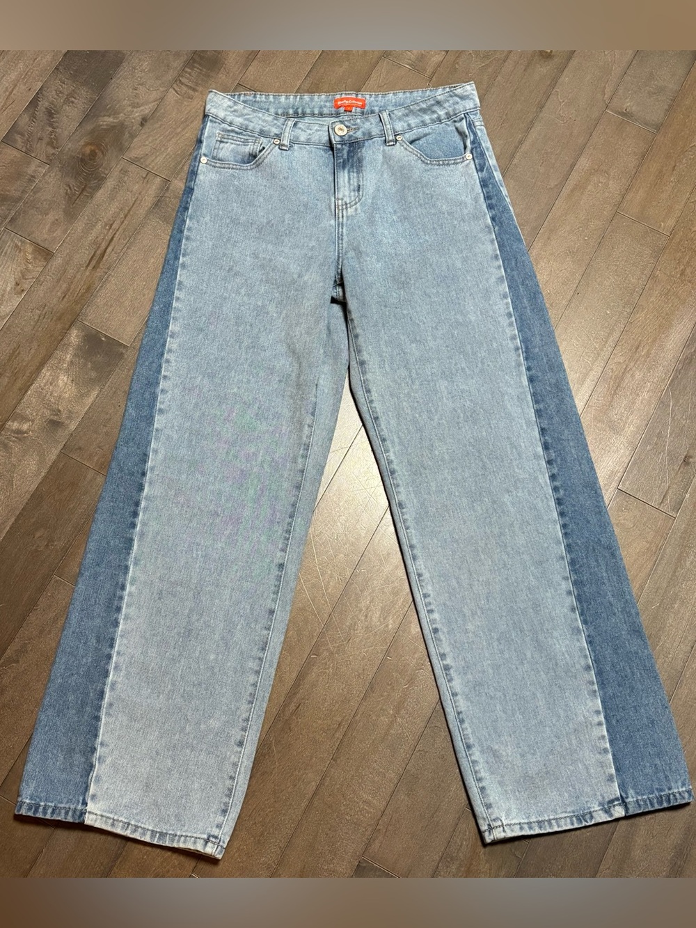 BlueFox Collective Jeans Womens 7 Wide Leg Color Block Light Wash High Rise - Picture 1 of 9